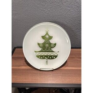 Lori Siebert Silvestri Hand Blown Glass Fusion Green Christmas Tree Plate 12"